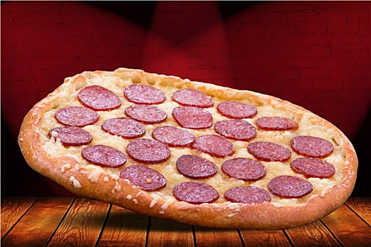 比萨饼,意大利腊肠,老,木质背景