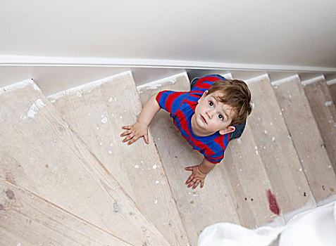 幼儿,男孩,攀登,台阶