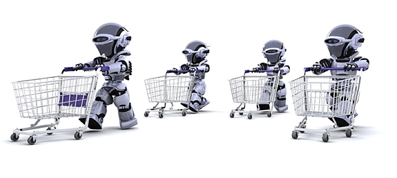 机器人,跑,购物车