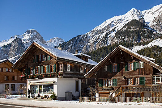 冬季风景,老,木屋,伯尔尼阿尔卑斯山,伯恩,瑞士,欧洲