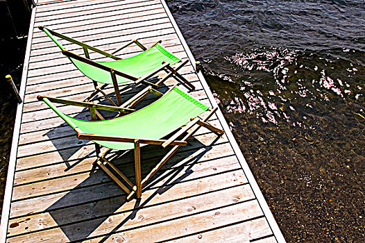 绿色,太阳,椅子,船,码头,北方,魁北克,加拿大