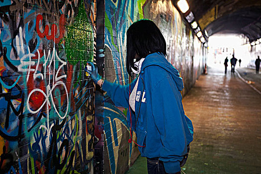 女人,街道,涂鸦,隧道,伦敦,英格兰,英国