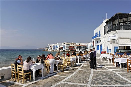 餐馆,风景,小威尼斯,海洋,米克诺斯岛,希腊