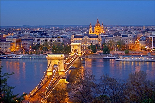 布达佩斯,链索桥,天际线