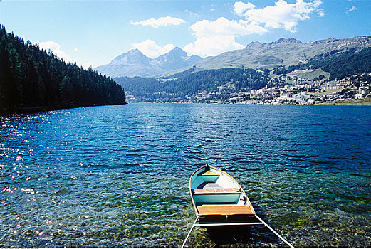 划桨船,湖,圣莫里茨,瑞士