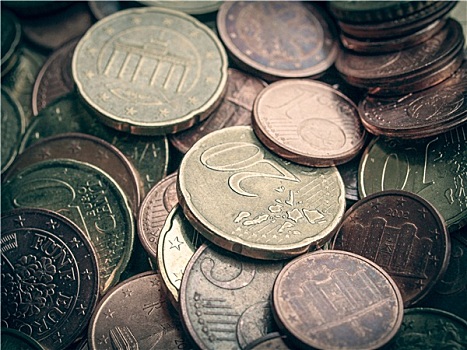 复古,看,欧元硬币,背景