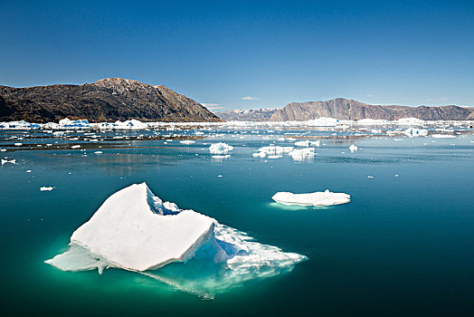 冰山,峡湾,围绕,山,西格陵兰,格陵兰,北美