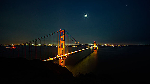 月光,金门大桥,旧金山,加利福尼亚,西海岸,美国