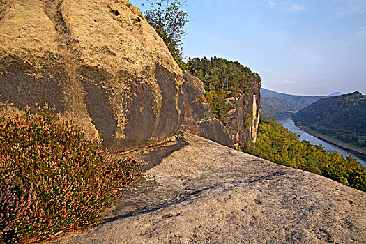 风景,砂岩,石头,河,撒克逊瑞士,德国