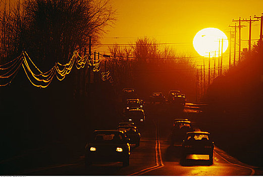 交通,街上,日落