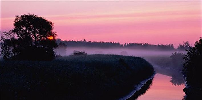 河,日落,魁北克,加拿大