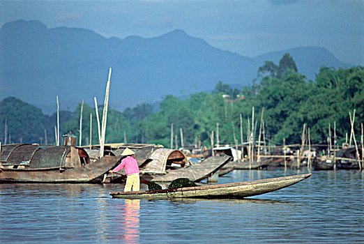 越南,靠近,色调,渔船,香水