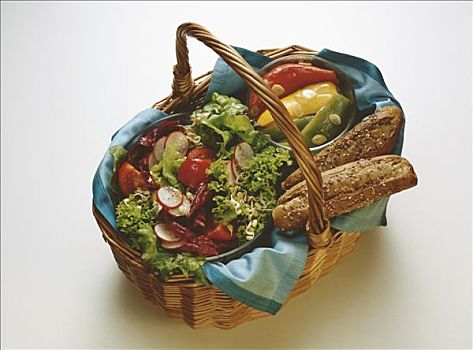 野餐篮,沙拉,腌制,柿子椒