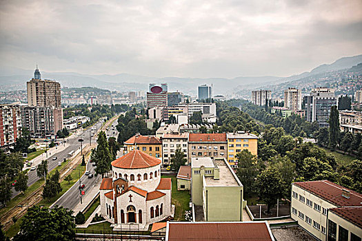 城市天际线,萨拉热窝,波斯尼亚,黑塞哥维那
