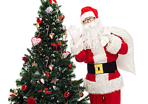 圣诞节,休假,人,概念,男人,服饰,圣诞老人,包,圣诞树,摆动,表针