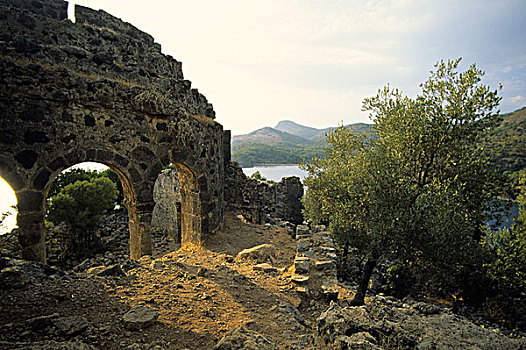 遗址,基督教堂,岛屿,青绿色,海岸,土耳其