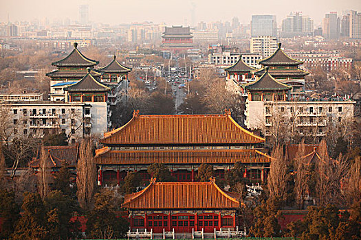 鼓楼,地安门内大街,景山公园,中国,北京,全景,地标,传统