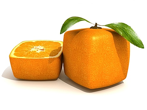 立方体,橙色,新鲜