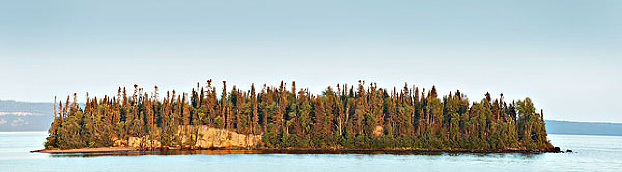 树,遮盖,岛屿,苏必利尔湖,日落,桑德贝,安大略省,加拿大