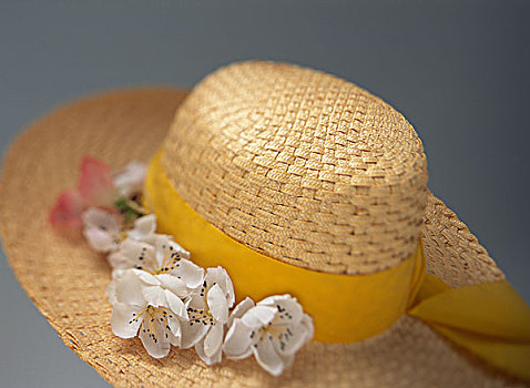 女人,草帽,黄色,带,花