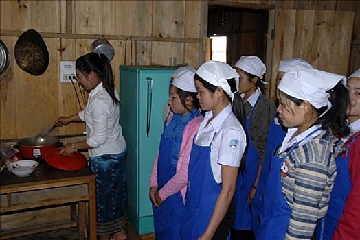 女青年,学习,烹饪,职业,学校,省,老挝,东南亚