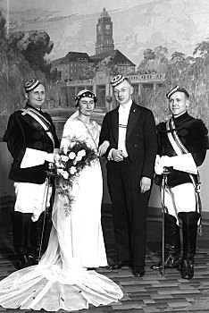 婚礼,情侣,学生,围栏,照片,伴郎,20世纪20年代,德国,欧洲
