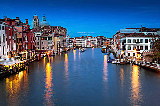 威尼斯,大运河,夜晚,威尼托,意大利