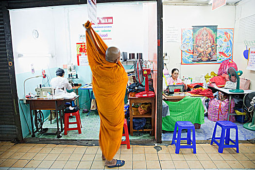 泰国,曼谷,僧侣,户外,裁缝,店