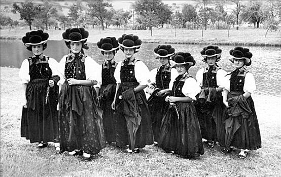 历史,照片,女人,穿,传统,黑森林,服饰,20年代,德国