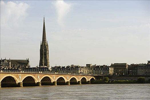 拱桥,河,大教堂,加仑河,波尔多,阿基坦,法国