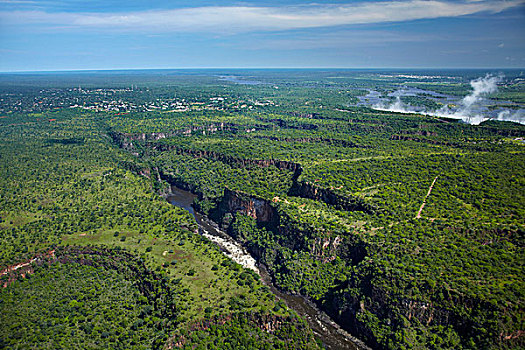 峡谷,维多利亚瀑布,莫西奥图尼亚,烟,赞比西河,津巴布韦,赞比亚,边界