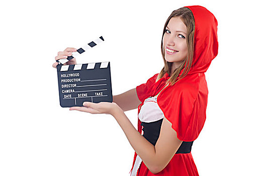 女孩,红色,帽子,电影,黑板,隔绝,白色背景