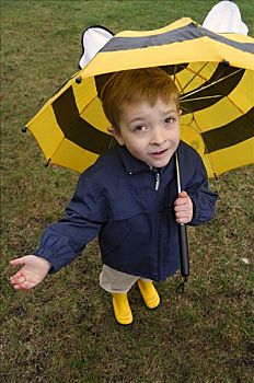 男孩,伞,雨鞋,手,下雨