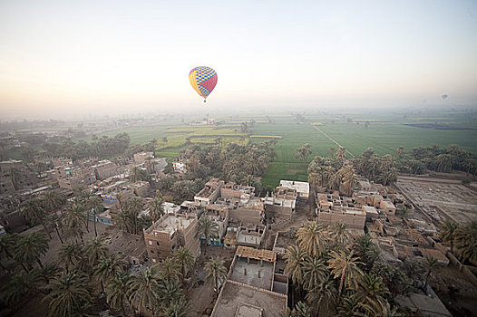 热气球,俯视,帝王谷,靠近,路克索神庙,埃及