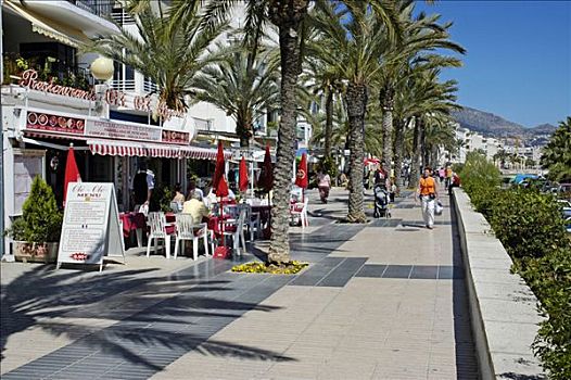 餐馆,游客,走,白色海岸,西班牙