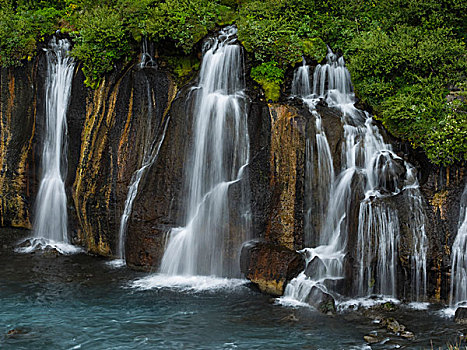 瀑布,序列,层叠,湍流,流动,火山岩,地点,上方,透明,悬崖,河