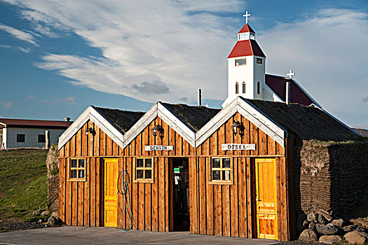 教堂,汽油,车站,木质,小屋,冰岛高地,冰岛,欧洲