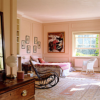 摇椅,正面,床,宽敞,传统,卧室,沭浴,粉色,阳光