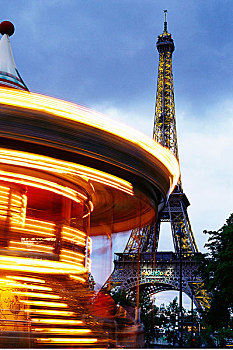 埃菲尔铁塔,旋转木马,巴黎,法国