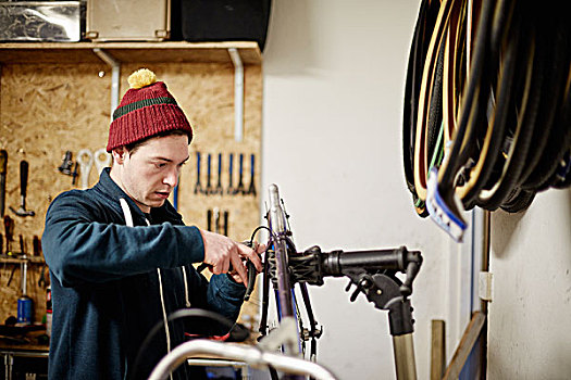 男青年,工作,自行车,店,修理