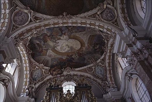 仰视,大教堂,天花板,因斯布鲁克,奥地利
