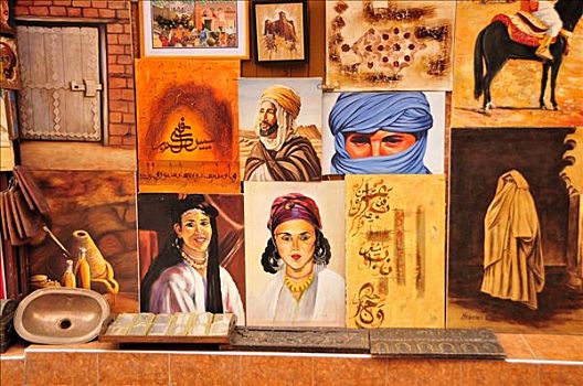 艺术家,销售,绘画,露天市场,市场,麦地那,马拉喀什,摩洛哥,非洲