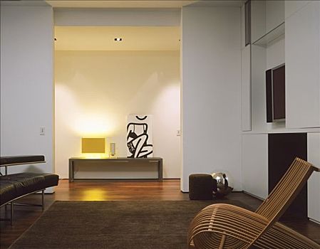 山,客厅,走廊,描绘,椅子,沙发,灰色