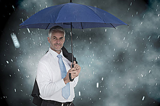 商务人士,拿着,蓝色,伞