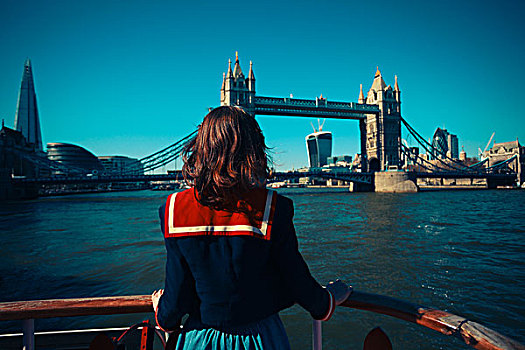 美女,船,看,塔桥,伦敦,天际线