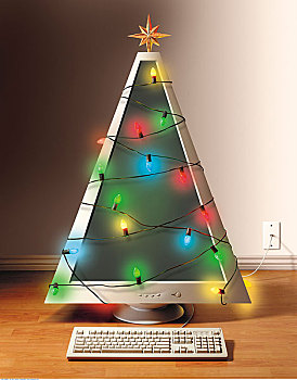 圣诞树,形状,电脑,串灯