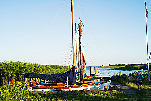 木质,帆船,港口,靠近,阿伦斯霍普,达斯,波罗的海,德国