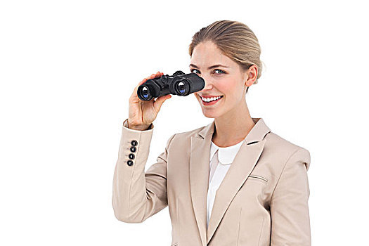 职业女性,微笑,摄影,双筒望远镜,白色背景