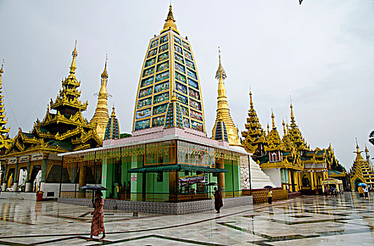 仿制,塔,庙宇,复杂,金色,大金寺,仰光,缅甸,东南亚,亚洲