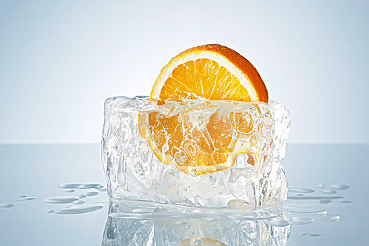 一半,橙子,冰块
